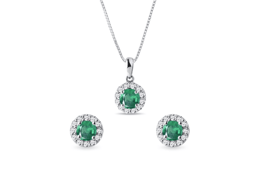 White Gold Emerald Jewelry Set